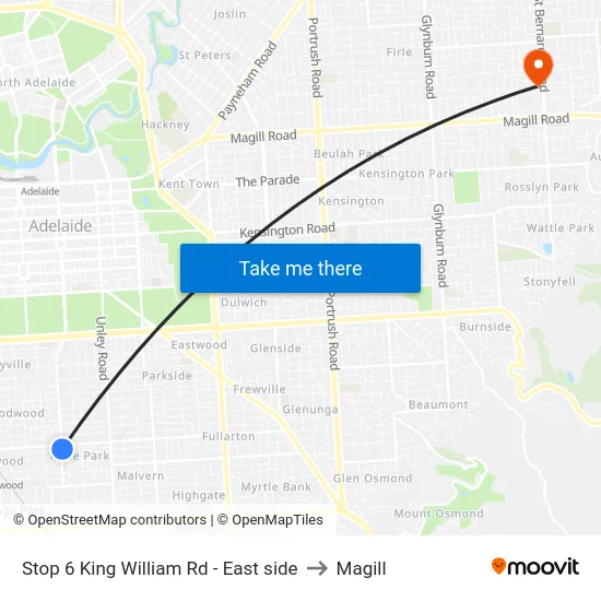 Stop 6 King William Rd - East side to Magill map
