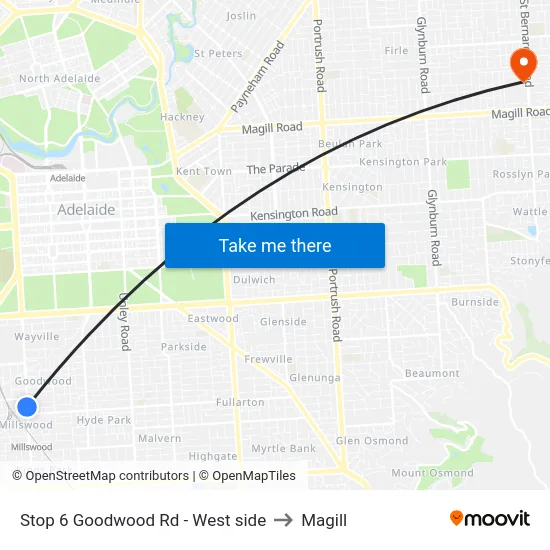 Stop 6 Goodwood Rd - West side to Magill map