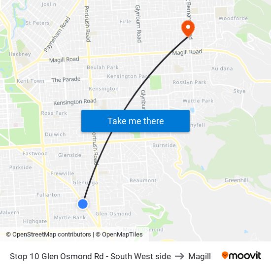 Stop 10 Glen Osmond Rd - South West side to Magill map