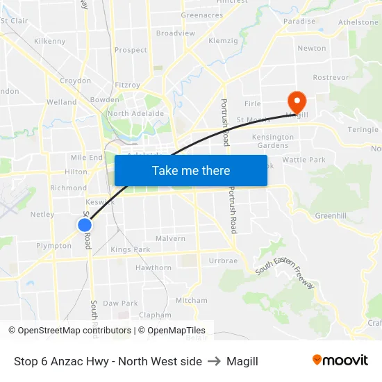 Stop 6 Anzac Hwy - North West side to Magill map