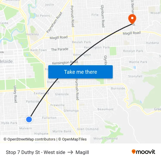 Stop 7 Duthy St - West side to Magill map
