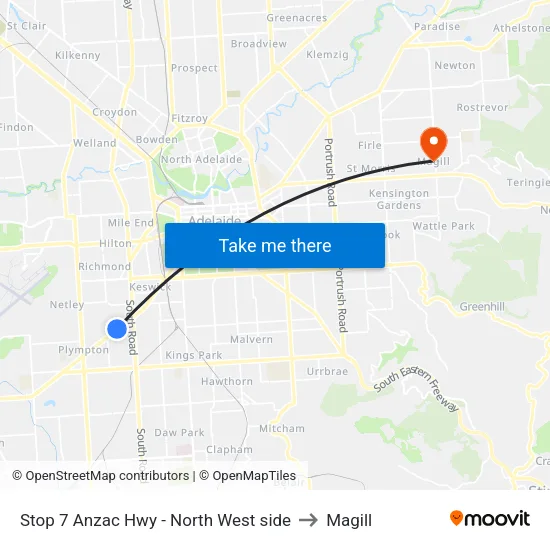 Stop 7 Anzac Hwy - North West side to Magill map