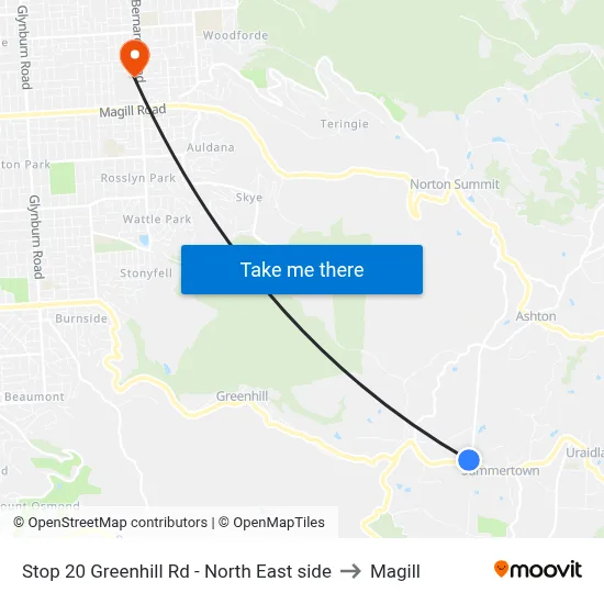 Stop 20 Greenhill Rd - North East side to Magill map