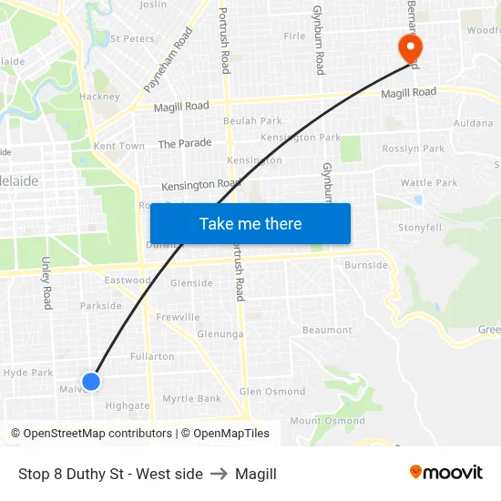 Stop 8 Duthy St - West side to Magill map