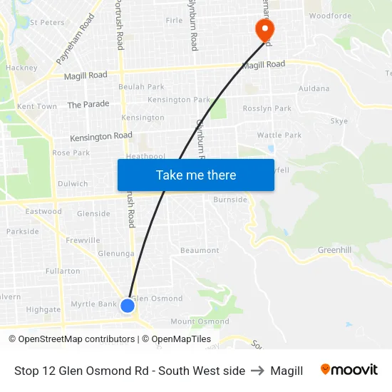 Stop 12 Glen Osmond Rd - South West side to Magill map