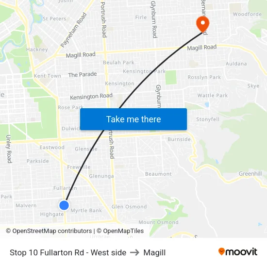 Stop 10 Fullarton Rd - West side to Magill map