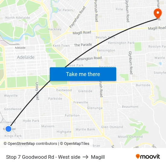 Stop 7 Goodwood Rd - West side to Magill map