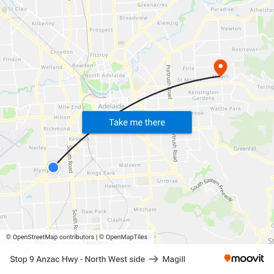 Stop 9 Anzac Hwy - North West side to Magill map