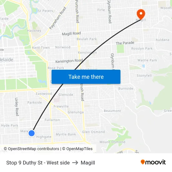 Stop 9 Duthy St - West side to Magill map