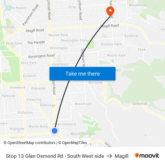 Stop 13 Glen Osmond Rd - South West side to Magill map