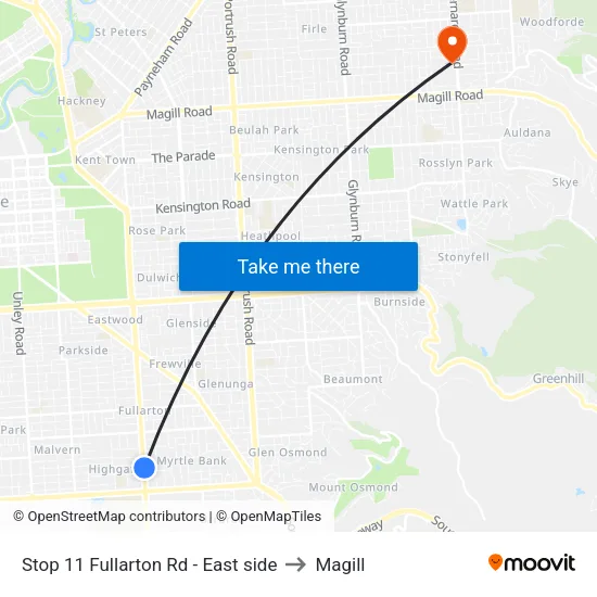 Stop 11 Fullarton Rd - East side to Magill map