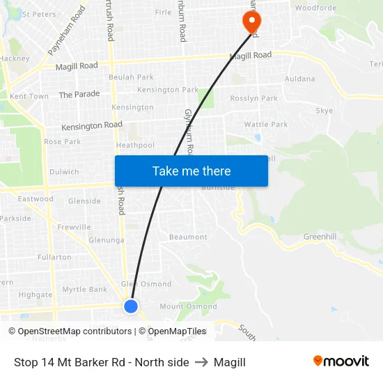 Stop 14 Mt Barker Rd - North side to Magill map