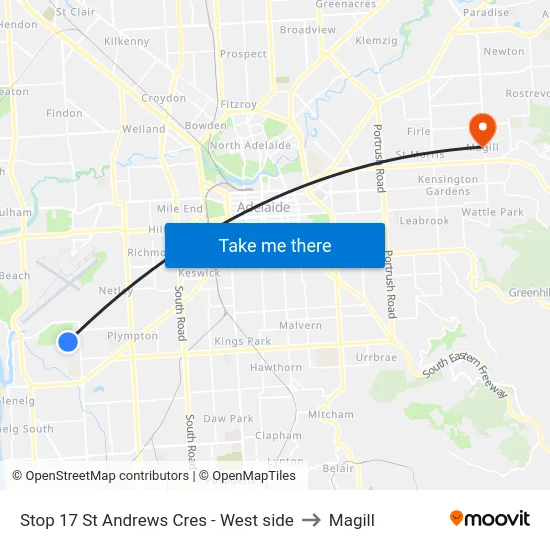Stop 17 St Andrews Cres - West side to Magill map