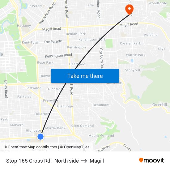 Stop 165 Cross Rd - North side to Magill map