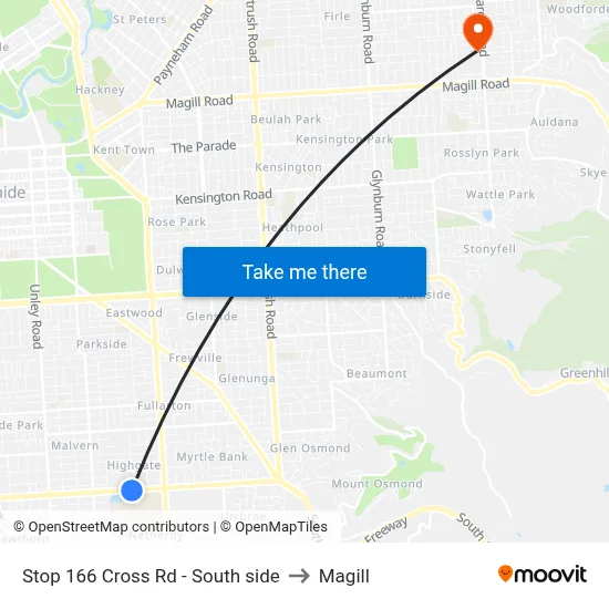 Stop 166 Cross Rd - South side to Magill map