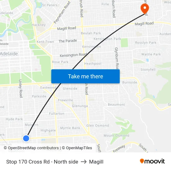 Stop 170 Cross Rd - North side to Magill map