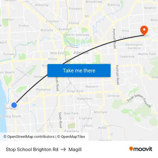 Stop School Brighton Rd to Magill map
