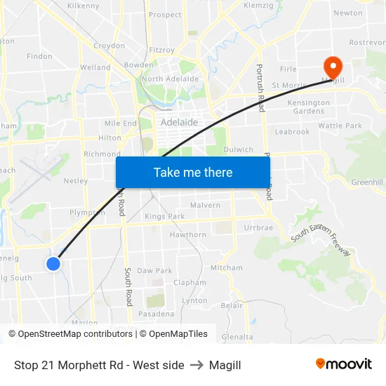 Stop 21 Morphett Rd - West side to Magill map