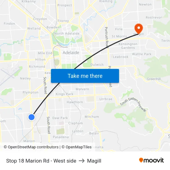 Stop 18 Marion Rd - West side to Magill map