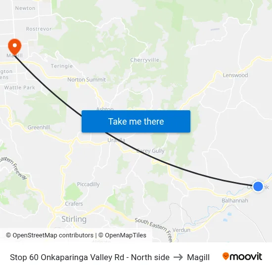 Stop 60 Onkaparinga Valley Rd - North side to Magill map