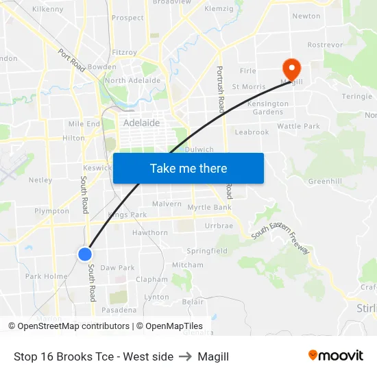 Stop 16 Brooks Tce - West side to Magill map