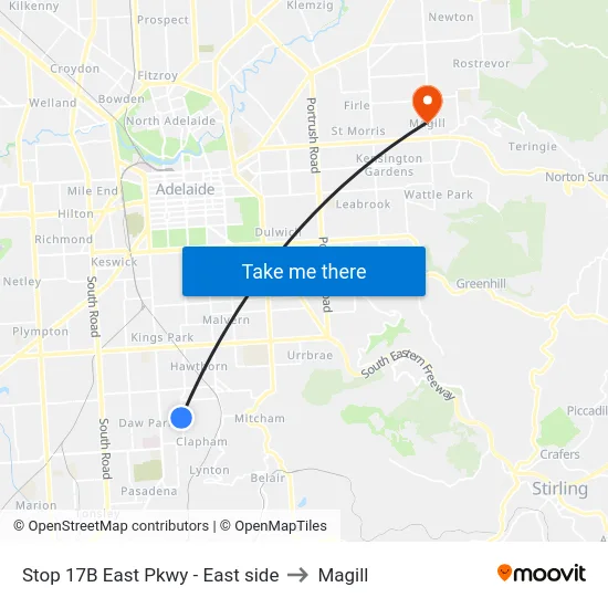 Stop 17B East Pkwy - East side to Magill map