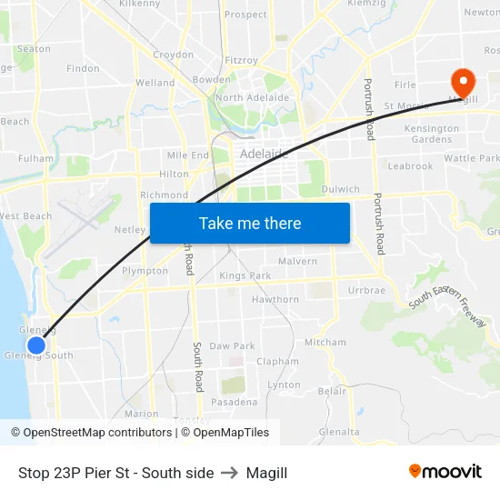 Stop 23P Pier St - South side to Magill map
