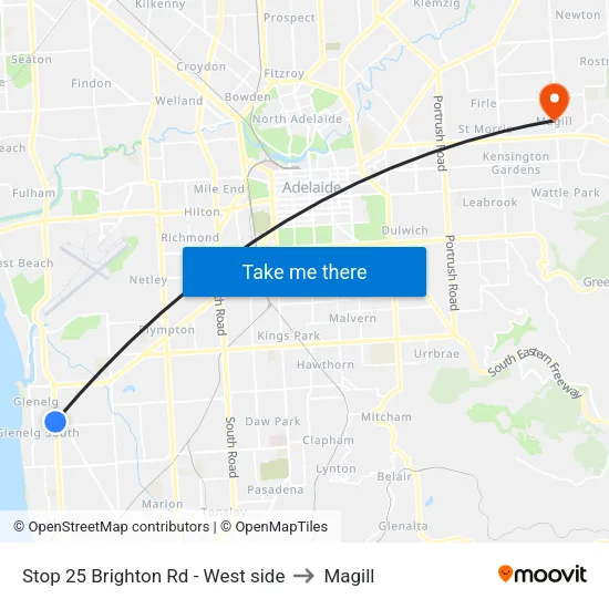 Stop 25 Brighton Rd - West side to Magill map