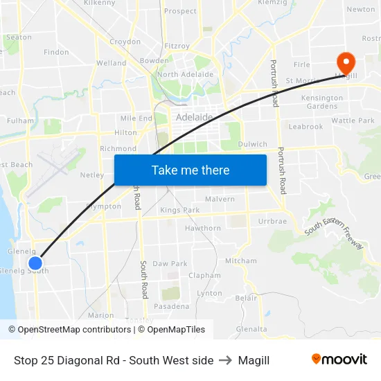 Stop 25 Diagonal Rd - South West side to Magill map