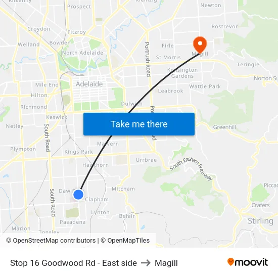 Stop 16 Goodwood Rd - East side to Magill map