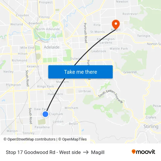 Stop 17 Goodwood Rd - West side to Magill map