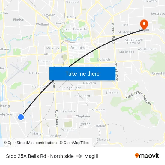 Stop 25A Bells Rd - North side to Magill map