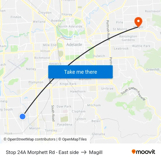 Stop 24A Morphett Rd - East side to Magill map