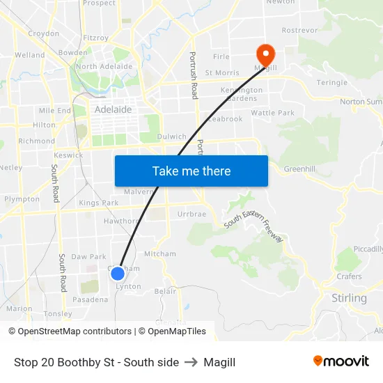 Stop 20 Boothby St - South side to Magill map