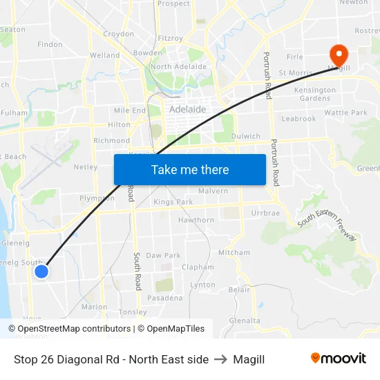Stop 26 Diagonal Rd - North East side to Magill map
