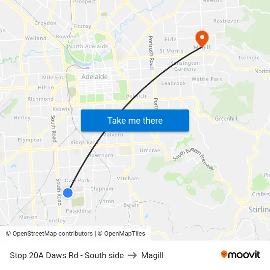 Stop 20A Daws Rd - South side to Magill map