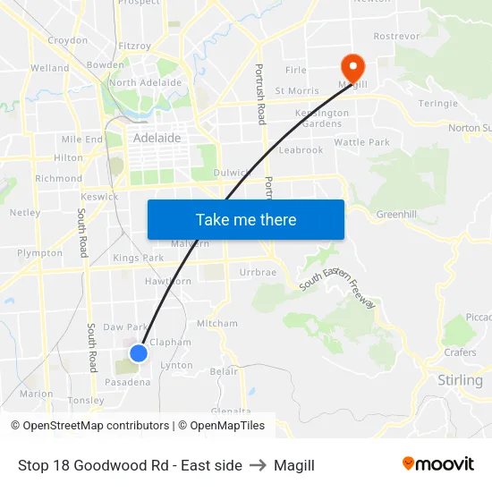Stop 18 Goodwood Rd - East side to Magill map