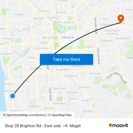 Stop 28 Brighton Rd - East side to Magill map
