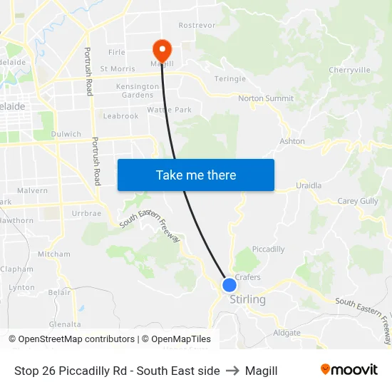 Stop 26 Piccadilly Rd - South East side to Magill map