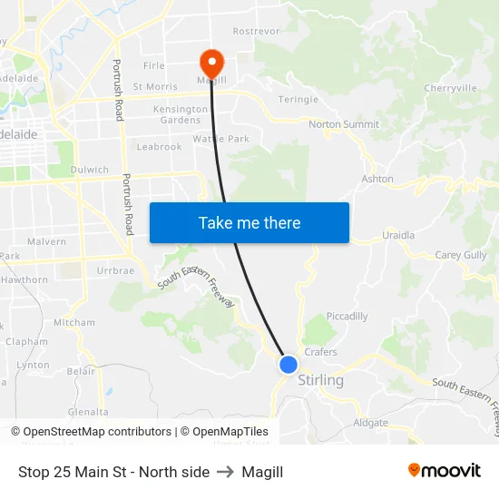 Stop 25 Main St - North side to Magill map