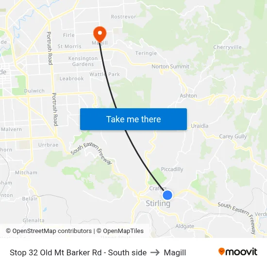 Stop 32 Old Mt Barker Rd - South side to Magill map