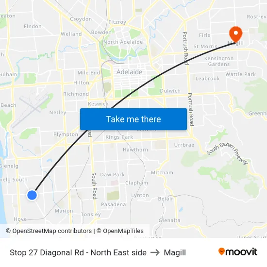 Stop 27 Diagonal Rd - North East side to Magill map
