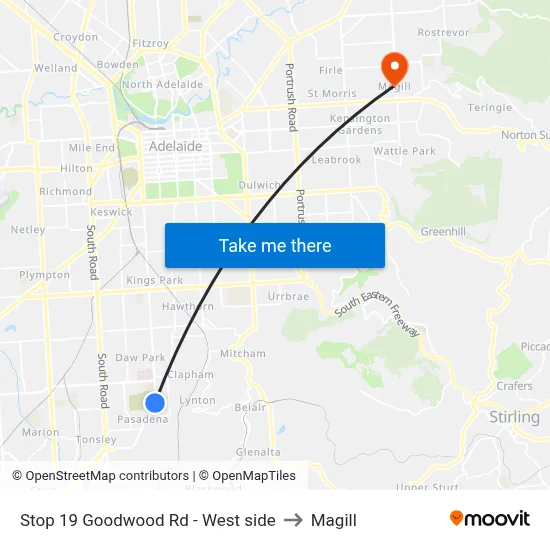 Stop 19 Goodwood Rd - West side to Magill map