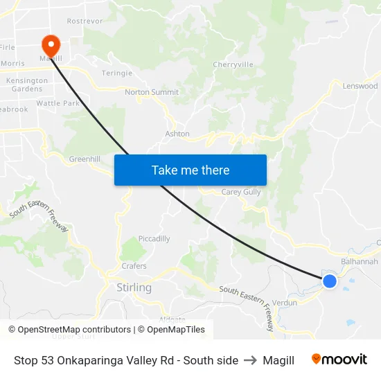 Stop 53 Onkaparinga Valley Rd - South side to Magill map