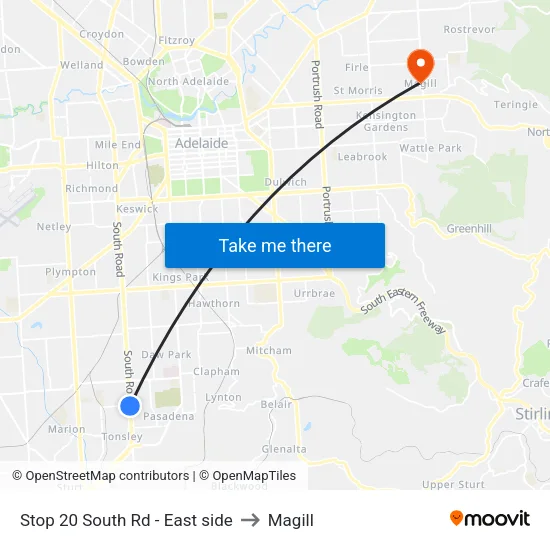 Stop 20 South Rd - East side to Magill map