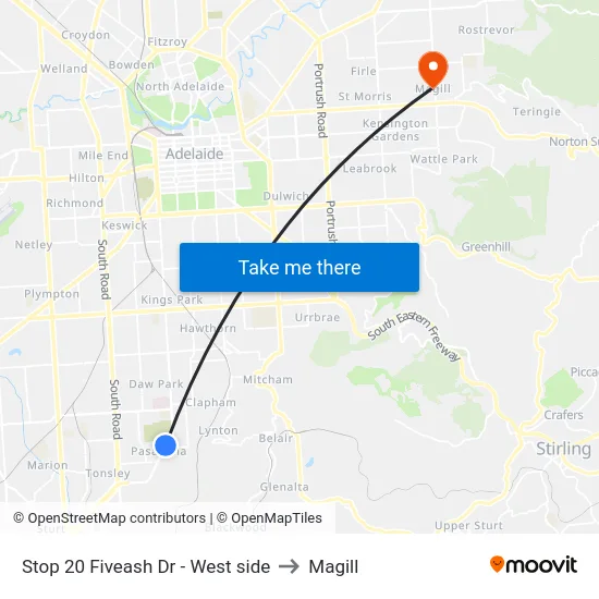 Stop 20 Fiveash Dr - West side to Magill map