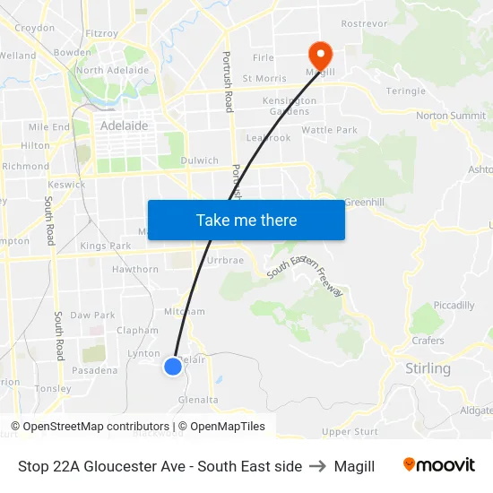 Stop 22A Gloucester Ave - South East side to Magill map