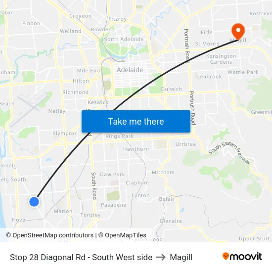 Stop 28 Diagonal Rd - South West side to Magill map