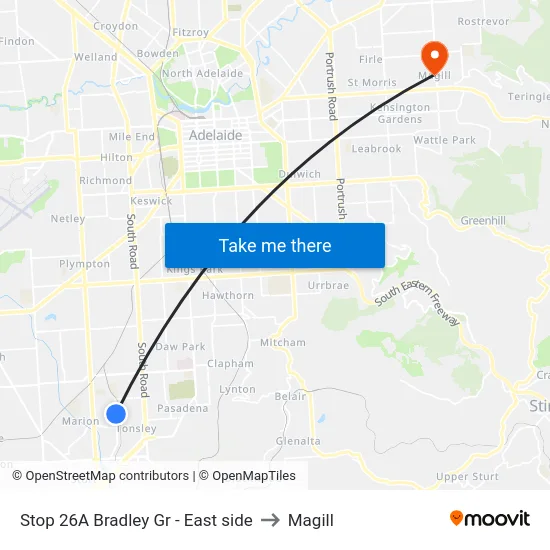 Stop 26A Bradley Gr - East side to Magill map