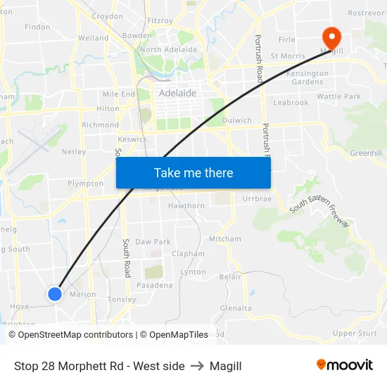 Stop 28 Morphett Rd - West side to Magill map